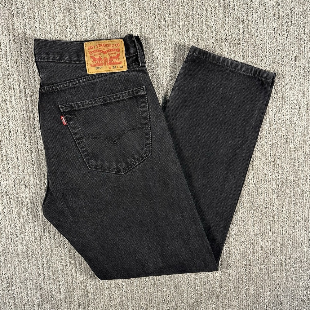 Levis 505 Jeans Mens 34x32 Black Wash Straight Leg Denim Classic Fit Pants